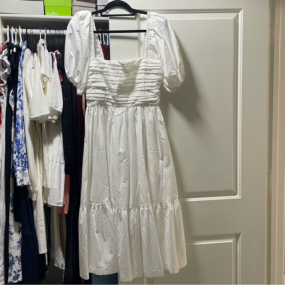 Abercrombie & Fitch White Puff Sleeve Midi Dress